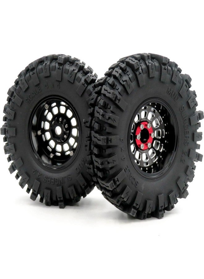 hobbysoul إطارات HOBBYSOUL RC 2.2 Mud Slingers بارتفاع 124 مم وعجلات Beadlock مقاس 2.2 بوصة قابلة للتعديل، وحواف سوداء مقاس 2.2 بوصة لسيارات RC Mud Crawler Trail Gen7 Gen8 Everest 10 Axial Capra Wraith، (عبوة من 4 قطع، مجمعة) - Image 5